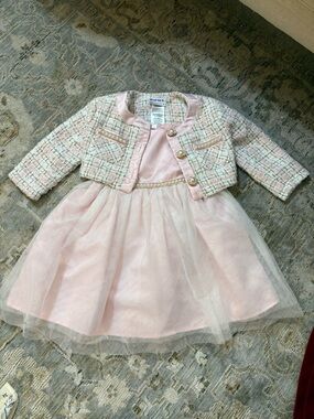 Blueberi Boulevard Pink Tweed Jacket and Pale Pink Tulle Dress Set